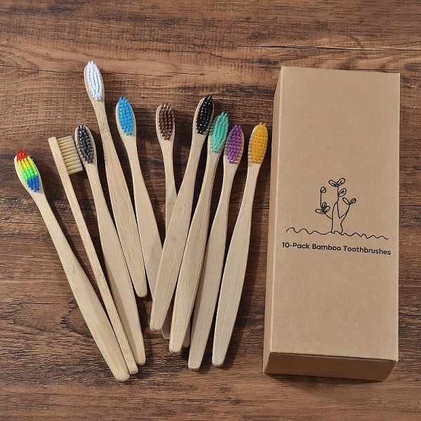 10-PACK Bamboo Toothbrushes